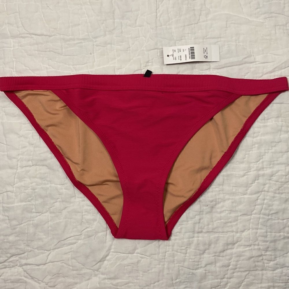NWT J.Crew Ribbed-trim hipster full-coverage bikini bottom in Fuchsia size L